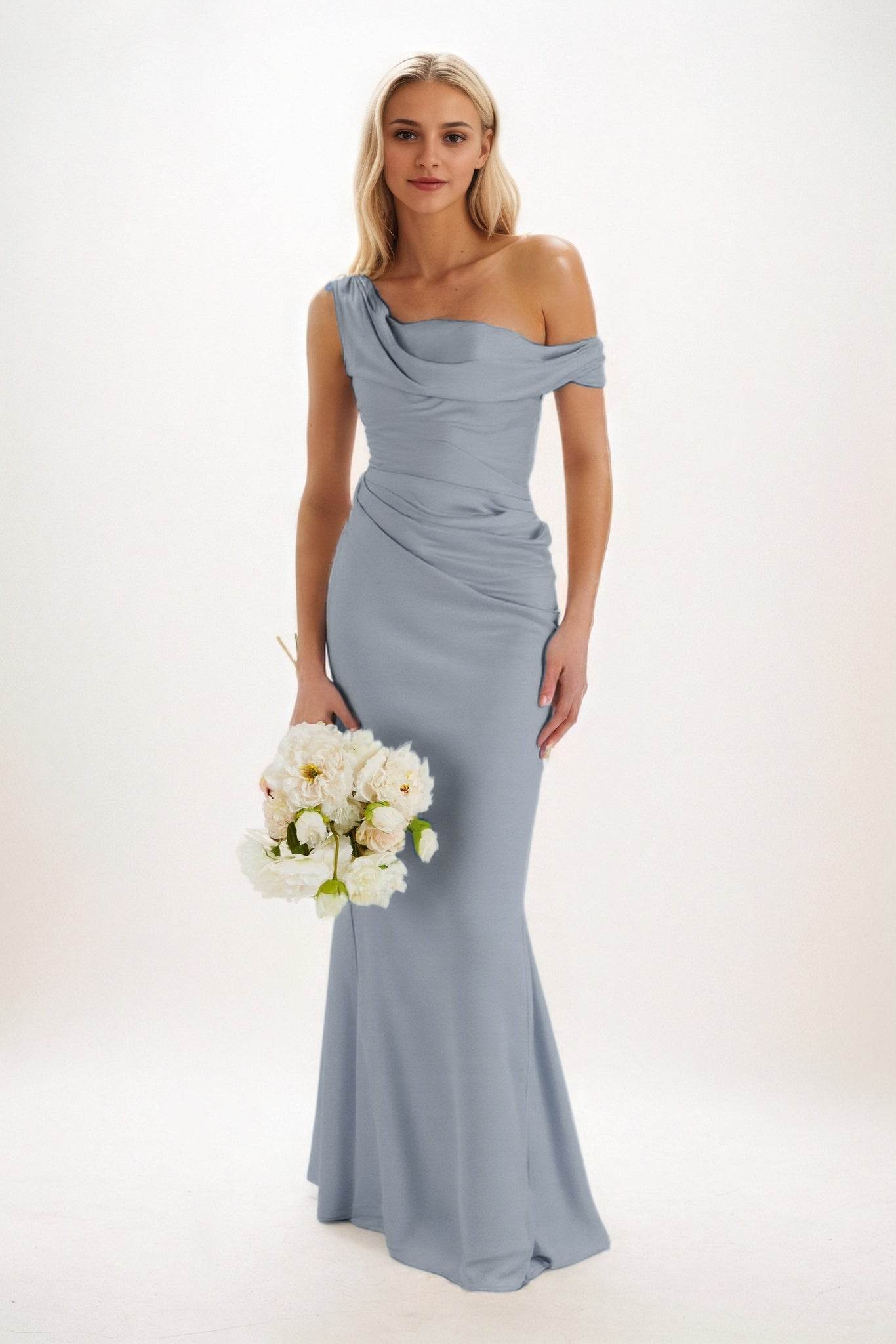 Sheath-Column Maxi Luxe Satin Bridesmaid Dress CB0815 - COCOMELODY